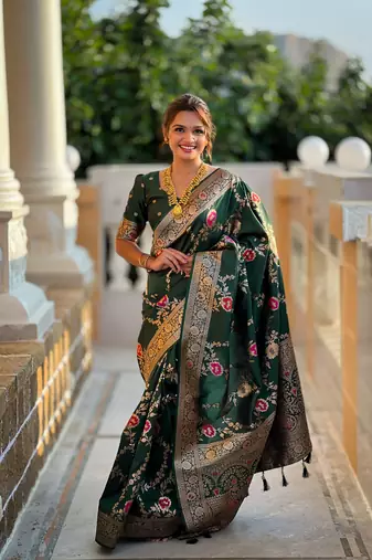 Soft Silk Blend saree with zari weaving meenakari design