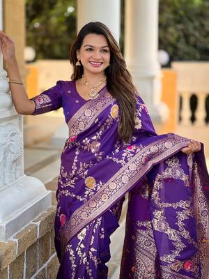 Soft Silk Blend saree with zari weaving meenakari design 3