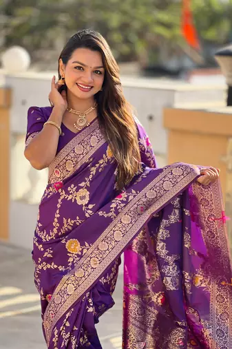 Soft Silk Blend saree with zari weaving meenakari design