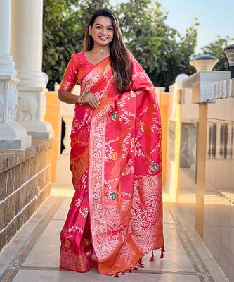Soft Silk Blend saree with zari weaving meenakari design 1