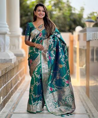 Soft Silk Blend saree with zari weaving meenakari design 1