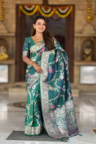 Soft Silk Blend saree with zari weaving meenakari design