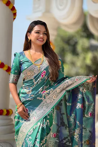 Soft Silk Blend saree with zari weaving meenakari design