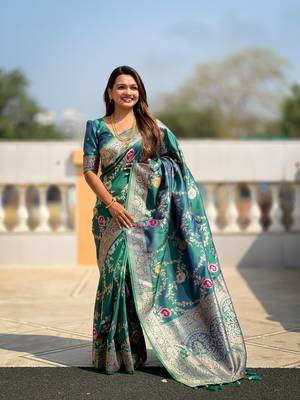 Soft Silk Blend saree with zari weaving meenakari design 4