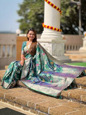 Soft Silk Blend saree with zari weaving meenakari design 5
