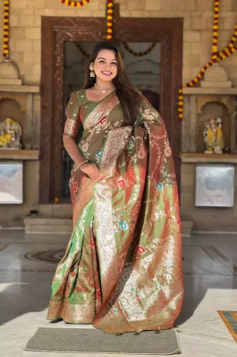 Soft Silk Blend saree with zari weaving meenakari design