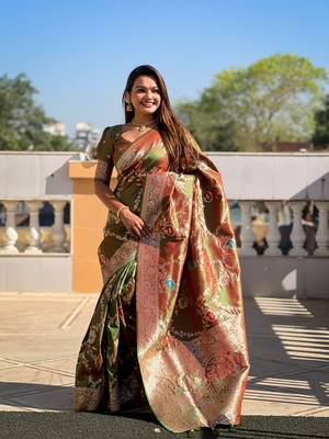Soft Silk Blend saree with zari weaving meenakari design 4