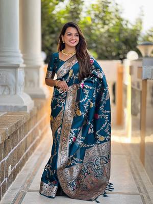 Soft Silk Blend saree with zari weaving meenakari design 1