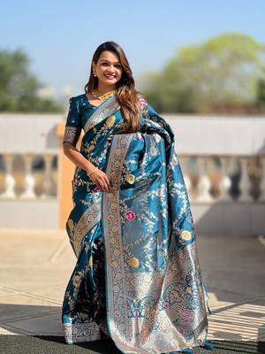 Soft Silk Blend saree with zari weaving meenakari design 5