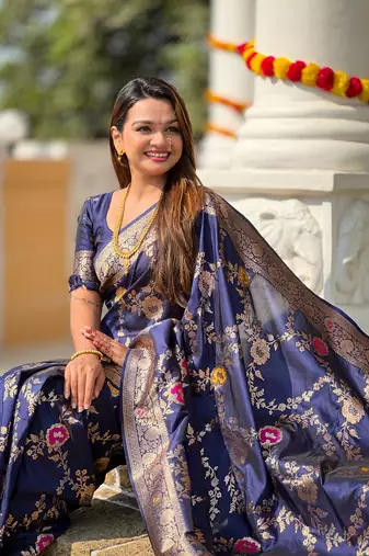 Soft Silk Blend saree with zari weaving meenakari design