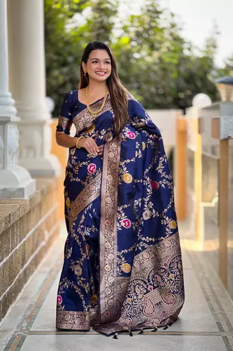 Soft Silk Blend saree with zari weaving meenakari design