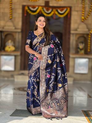 Soft Silk Blend saree with zari weaving meenakari design 4
