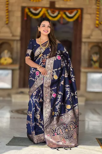 Soft Silk Blend saree with zari weaving meenakari design