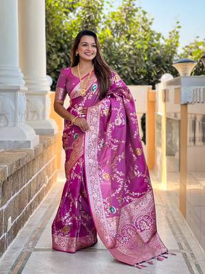 Soft Silk Blend saree with zari weaving meenakari design 1