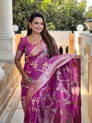 Soft Silk Blend saree with zari weaving meenakari design 4