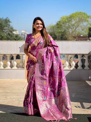 Soft Silk Blend saree with zari weaving meenakari design 5