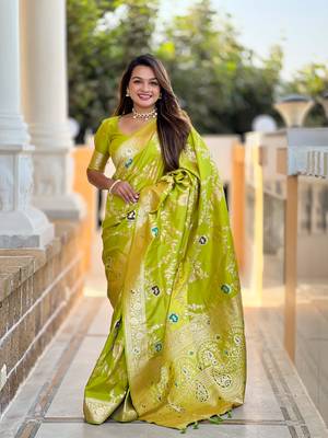 Soft Silk Blend saree with zari weaving meenakari design 1