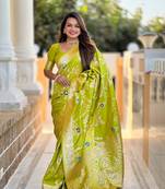 Soft Silk Blend saree with zari weaving meenakari design