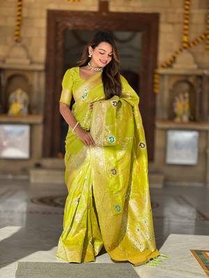 Soft Silk Blend saree with zari weaving meenakari design 4