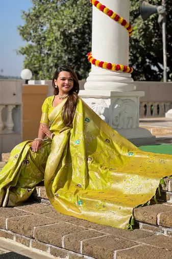 Soft Silk Blend saree with zari weaving meenakari design