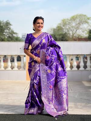 Soft Silk Blend saree with zari weaving meenakari design 1
