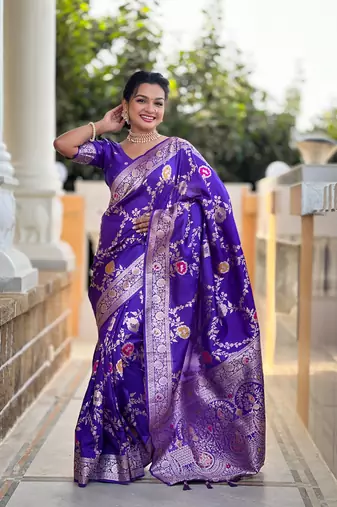 Soft Silk Blend saree with zari weaving meenakari design