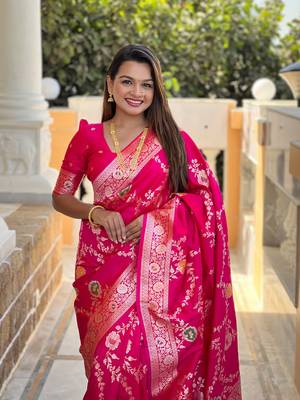 Soft Silk Blend saree with zari weaving meenakari design 3