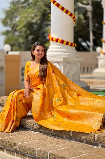 Soft Silk Blend saree with zari weaving meenakari design
