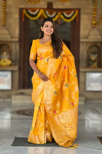 Soft Silk Blend saree with zari weaving meenakari design