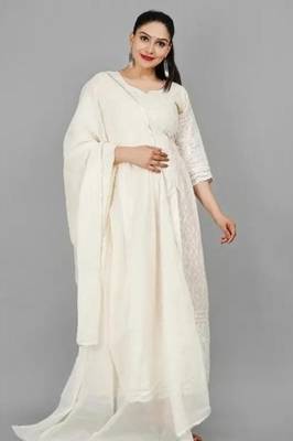 Cream cotton Embroidered Chikankari Anarkali Kurti Set 4
