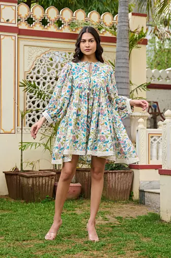 Beautiful hand block printed cotton mini dress