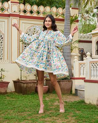 Beautiful hand block printed cotton mini dress 4