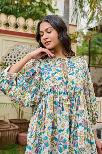 Beautiful hand block printed cotton mini dress