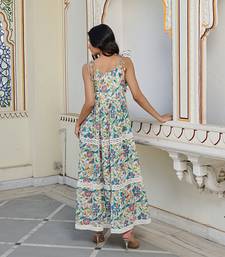 Bohemian cotton maxi dress sleeveless, tiered, tie up shoulder straps