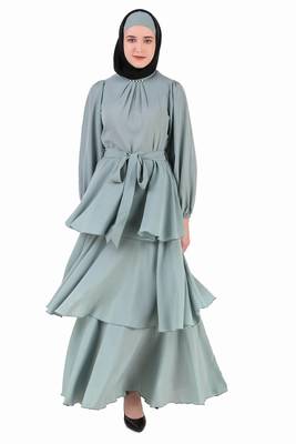 Fancy Sea Green Layered Abaya 1