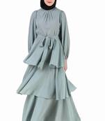 Fancy Sea Green Layered Abaya