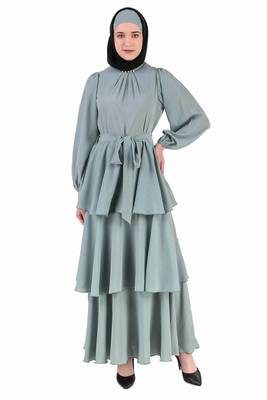 Fancy Sea Green Layered Abaya 2