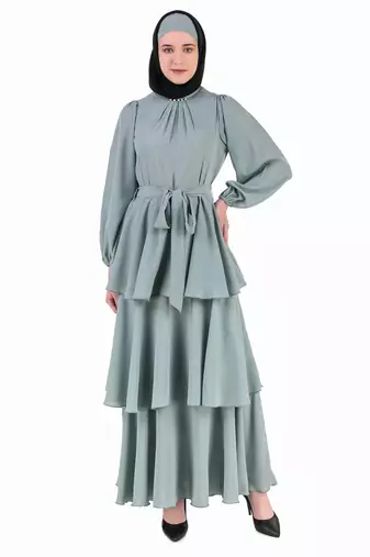 Fancy Sea Green Layered Abaya