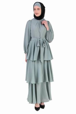 Fancy Sea Green Layered Abaya 3