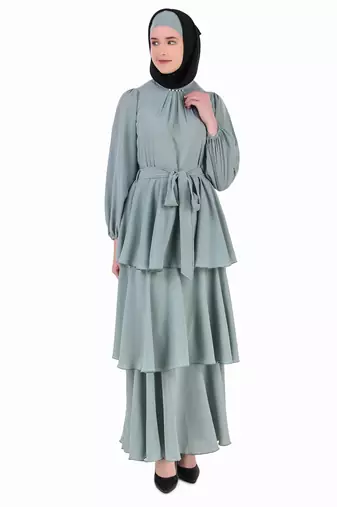 Fancy Sea Green Layered Abaya