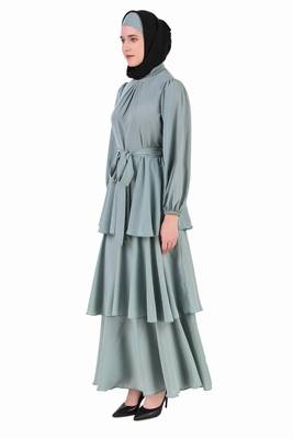 Fancy Sea Green Layered Abaya 4