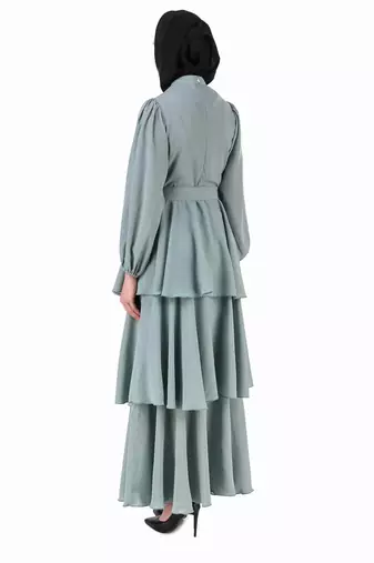 Fancy Sea Green Layered Abaya