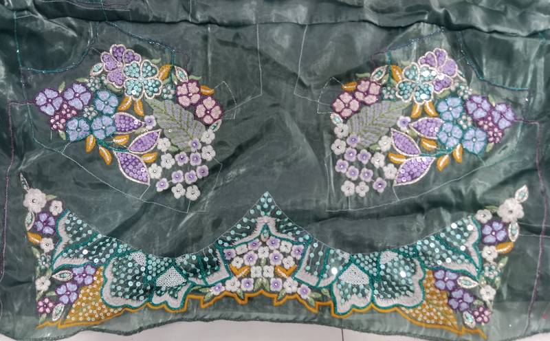 Green Organza Sequins & Patch work Semi-Stitched Lehenga choli & Dupatta