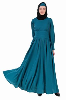 Pleated Anarkali Teal Abaya 1