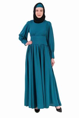 Pleated Anarkali Teal Abaya 2