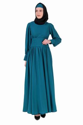 Pleated Anarkali Teal Abaya 3
