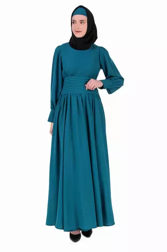 Pleated Anarkali Teal Abaya
