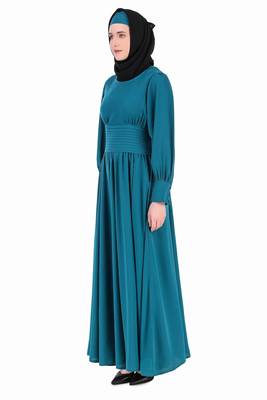 Pleated Anarkali Teal Abaya 4