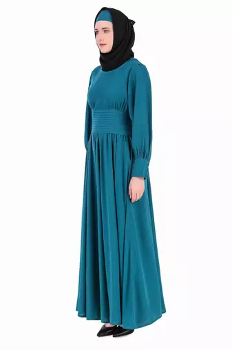 Pleated Anarkali Teal Abaya