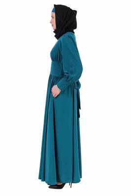 Pleated Anarkali Teal Abaya 5